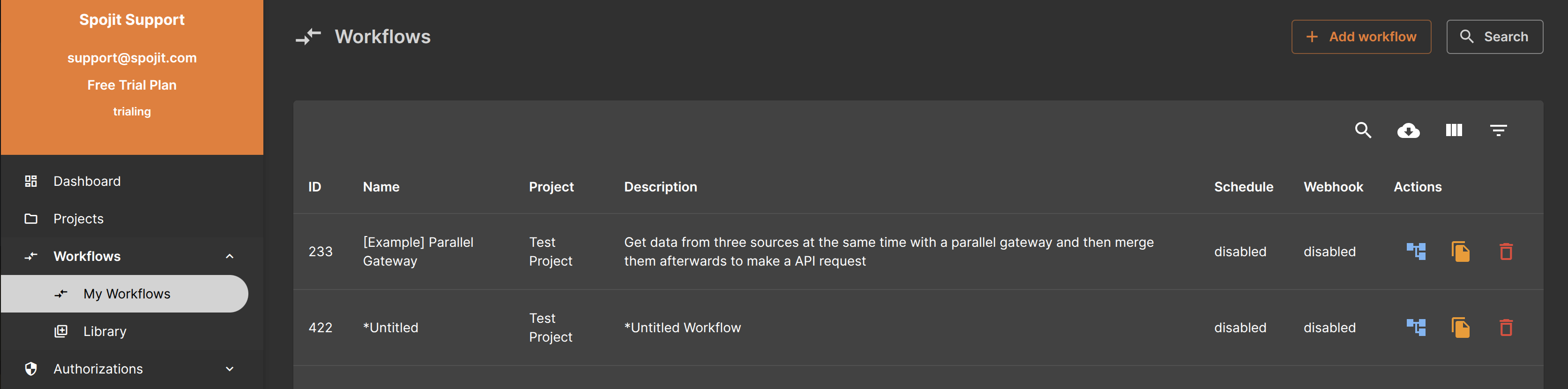 Access My Workflows Page