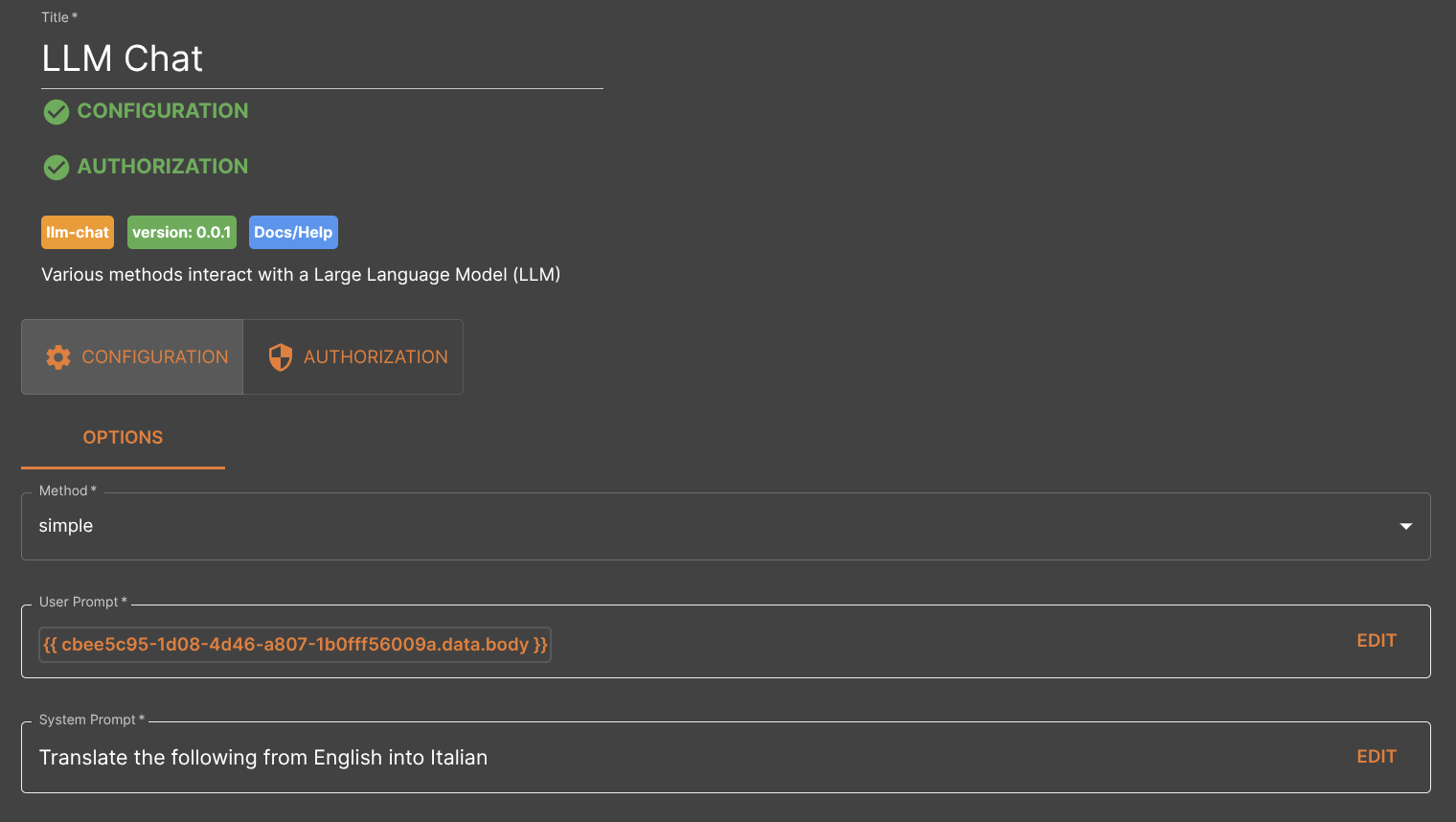 LLM Chat Configuration