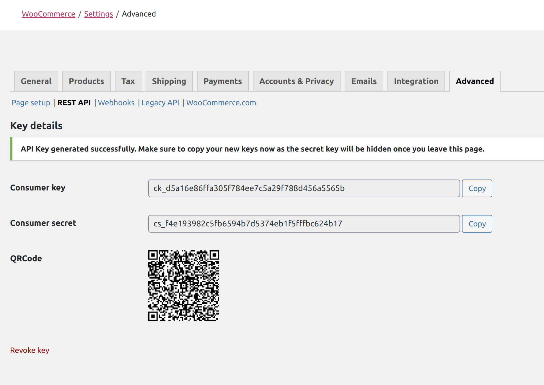 WooCommerce API Key WooCommerce API Key