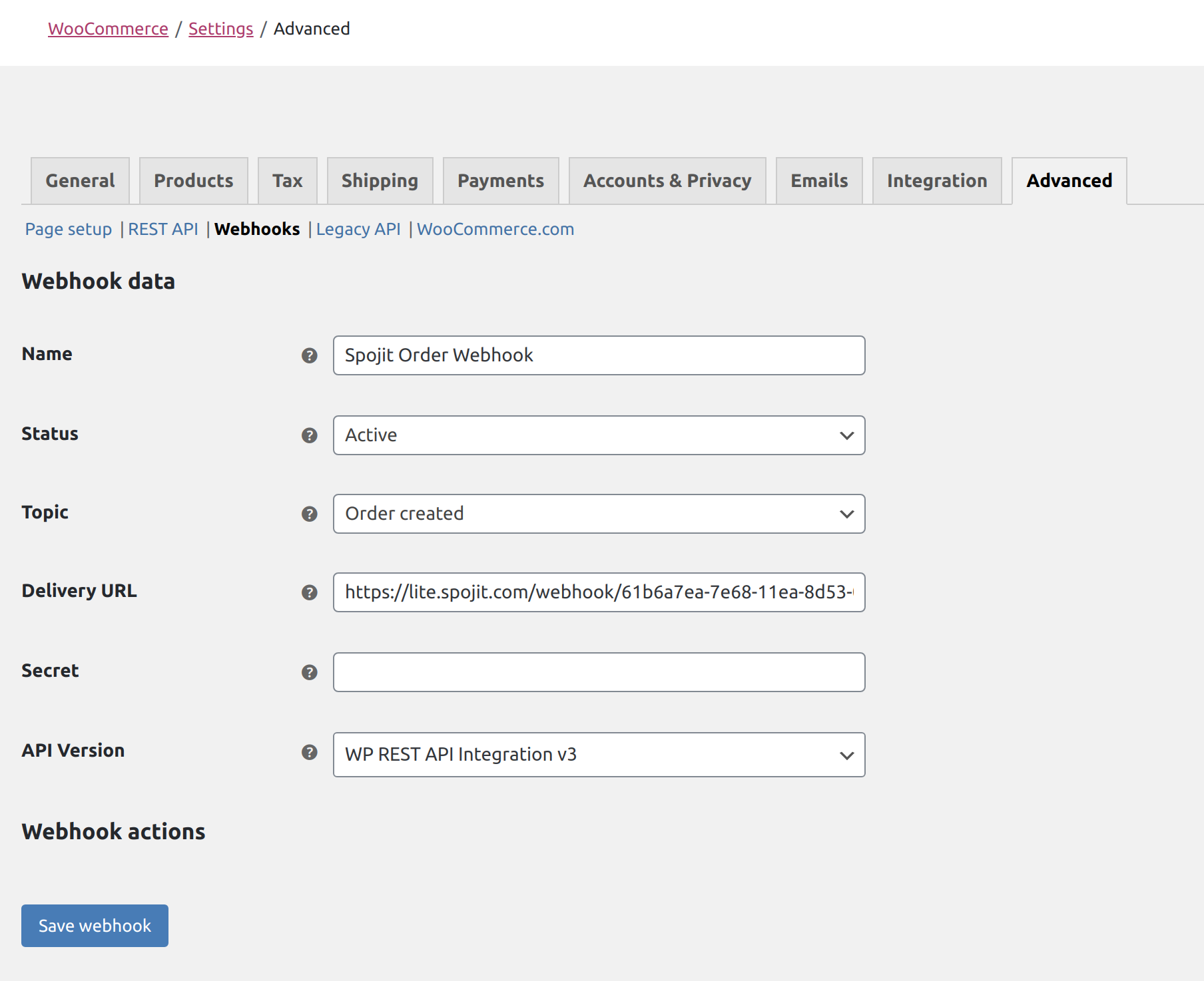 WooCommerce Create Webhook WooCommerce Create Webhook