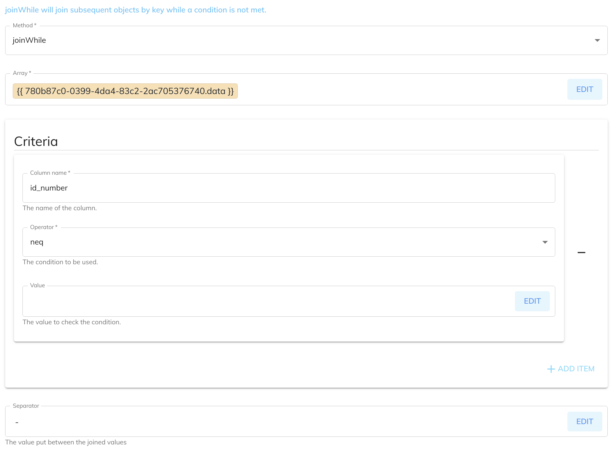Array Join While Configuration Array Join While Configuration