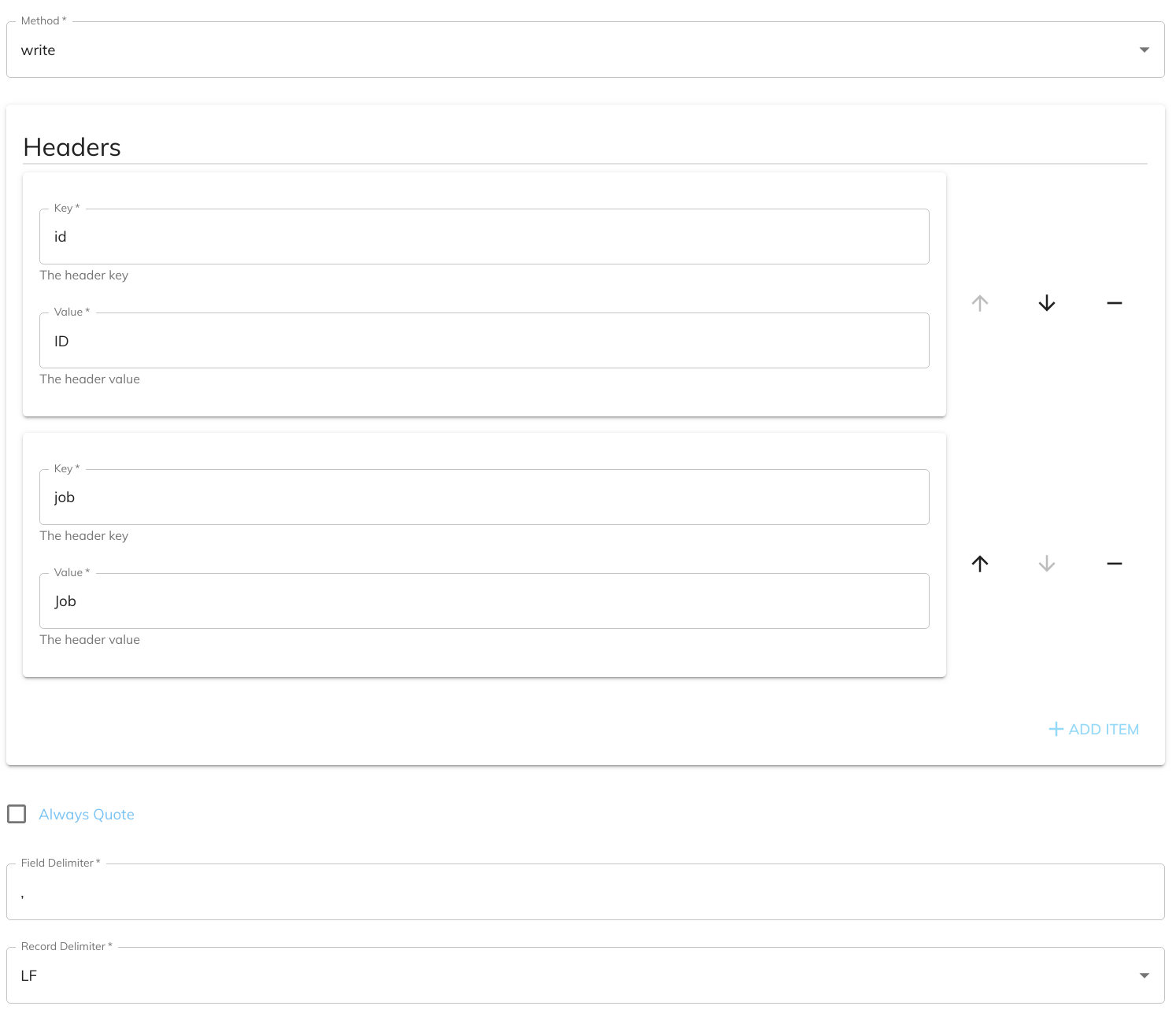 CSV Parser Write Configuration CSV Parser Write Configuration