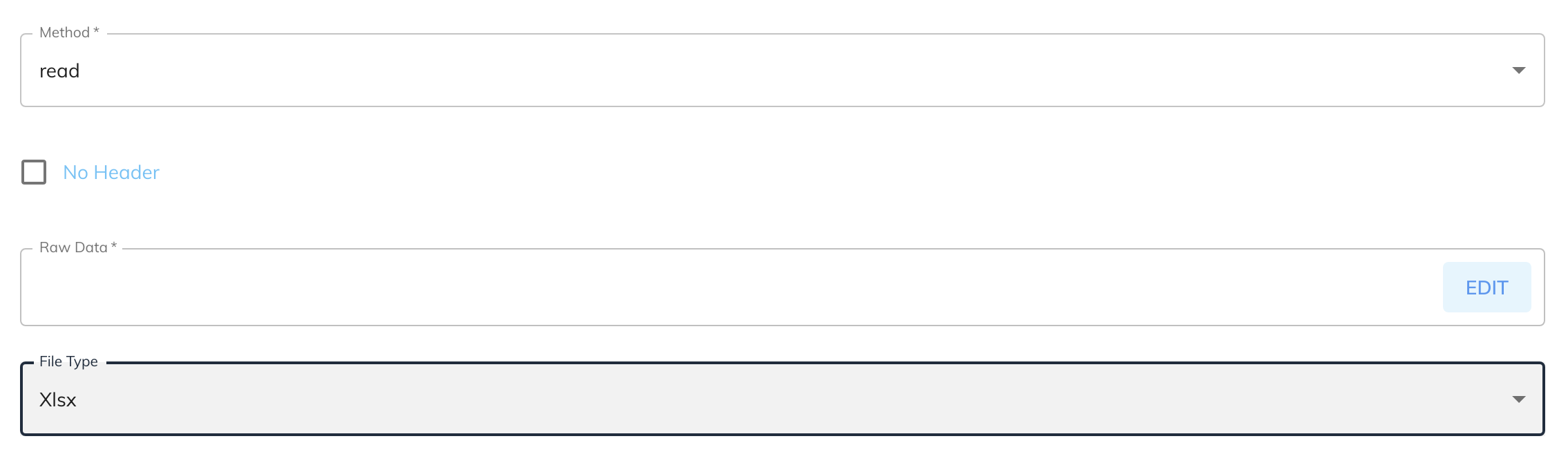 XLSX Service Read Configuration