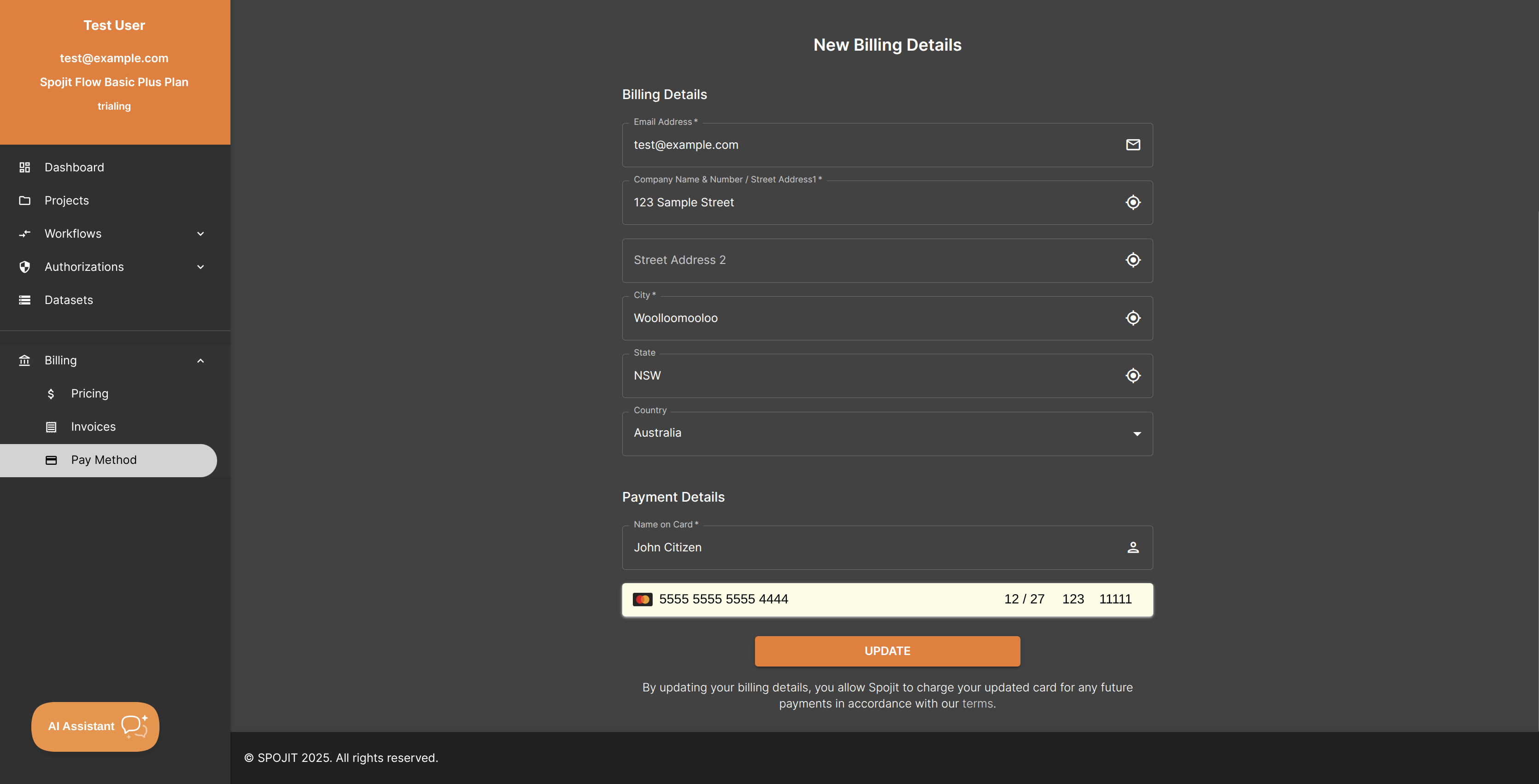 Update Billing Update Billing