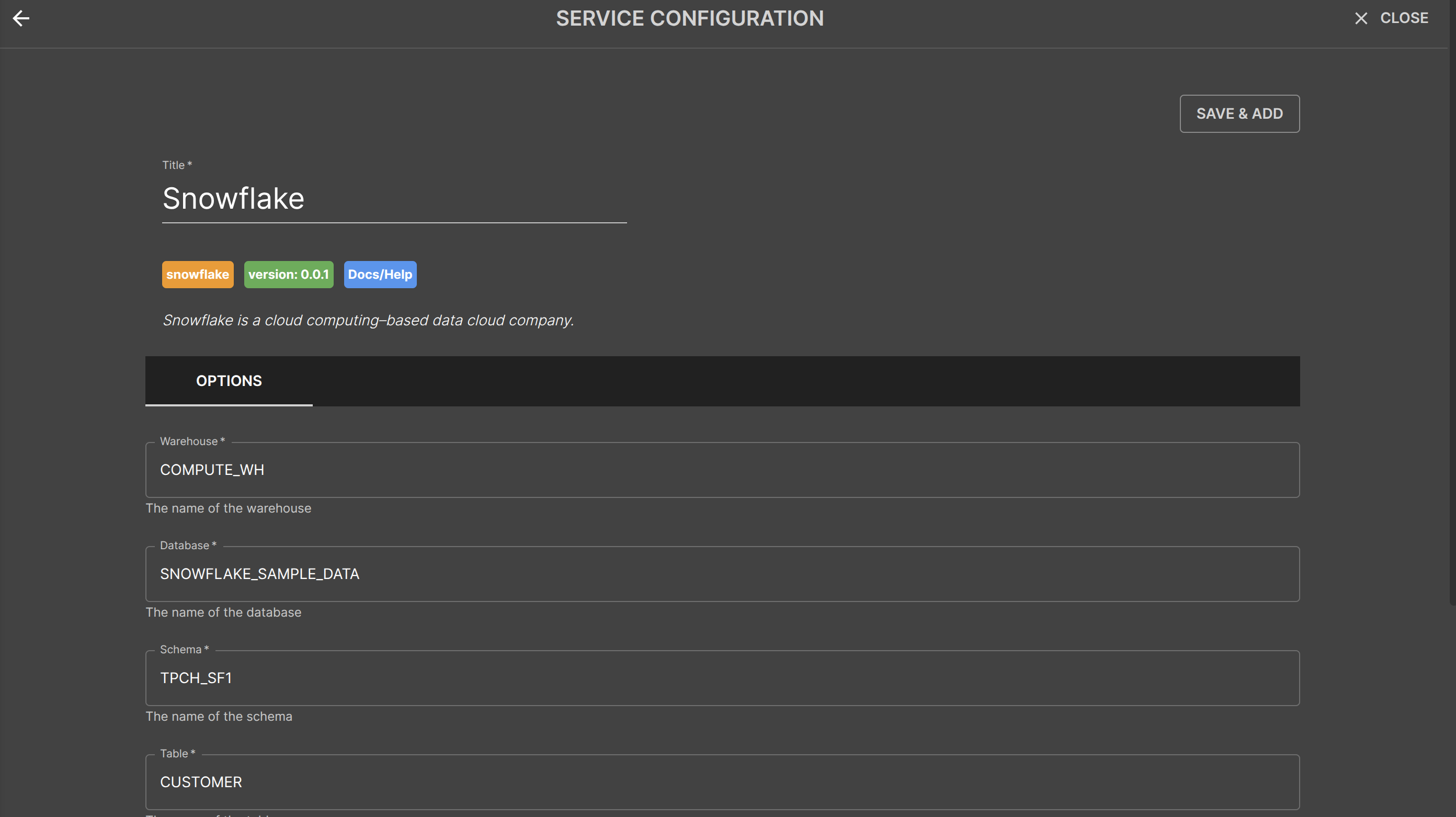 Service Configuration Screen Service Configuration Screen